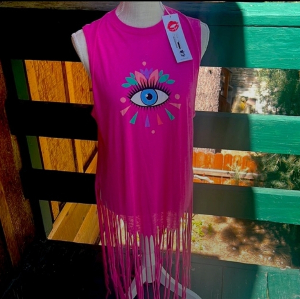 Wildfox Pink Eye Graphic Fringe Tee